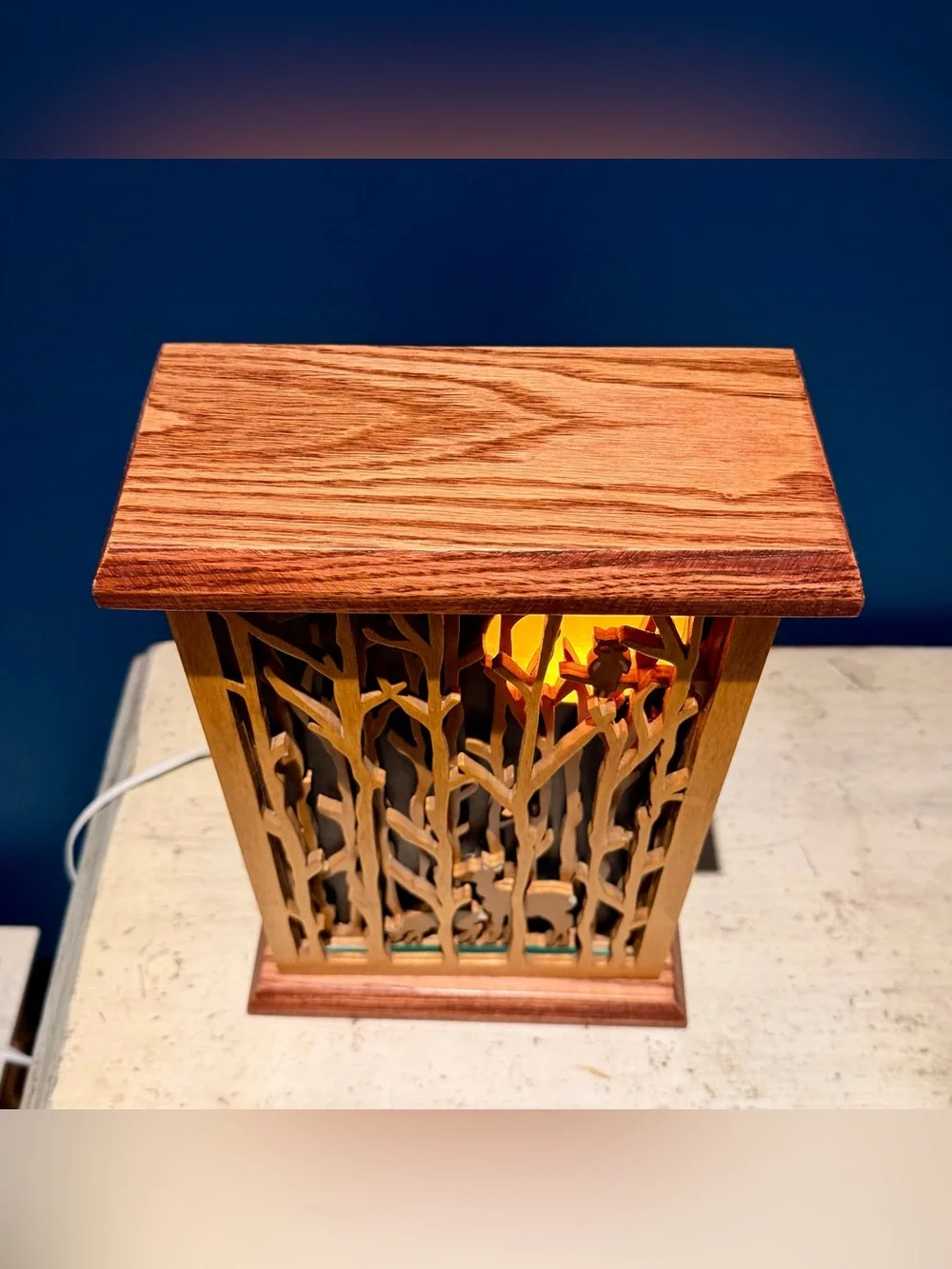 Vintage Handcrafted Layered Harvest Moon Wooden Fretwork Accent Lamp Nightlight